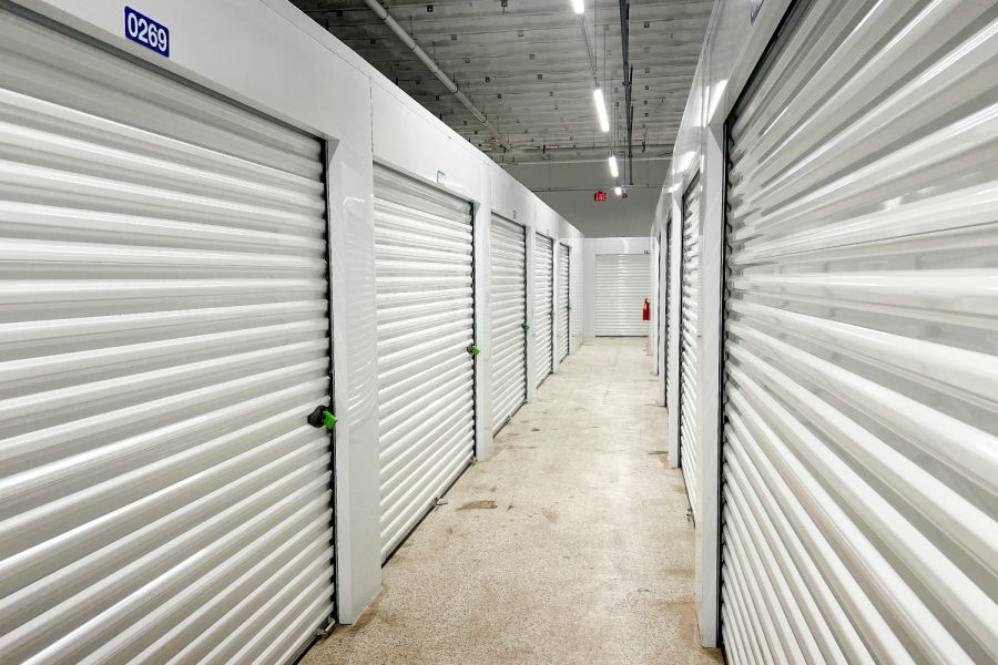 Indoor storage units Aurora IL with wide hallway access and roll-up doors